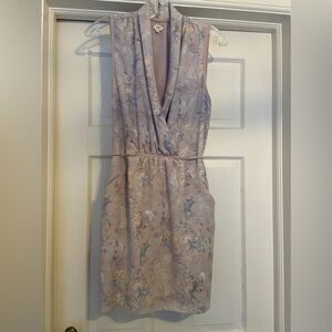 Wilfred Sleeveless Dress Draped Neckline & Pockets in Fun Lavender Grey Print